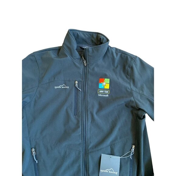 Eddie Bauer Softshell Jacket Army Team Microsoft Logo Navy Blue - Picture 3 of 9